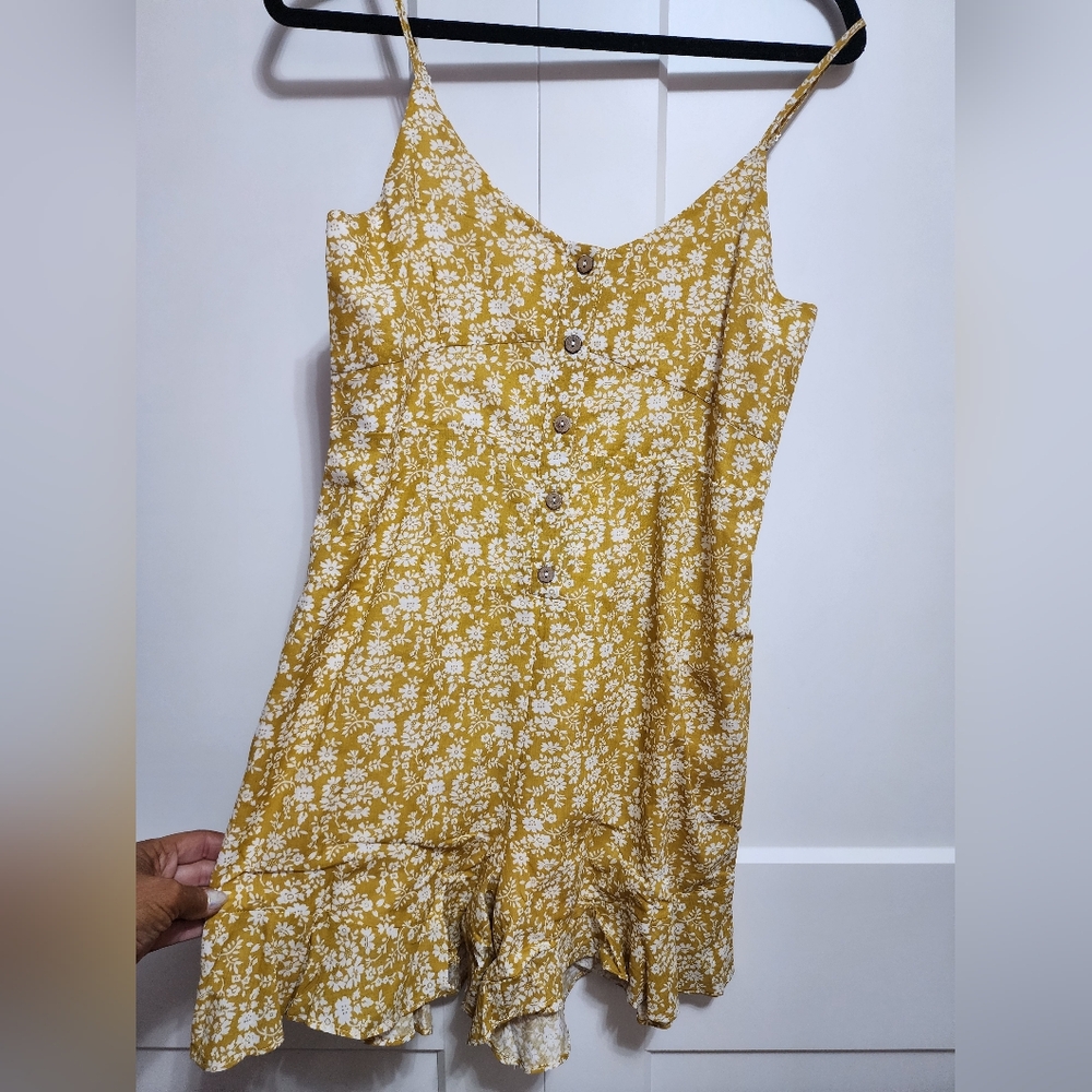 Pink Lily Floral Yellow Romper